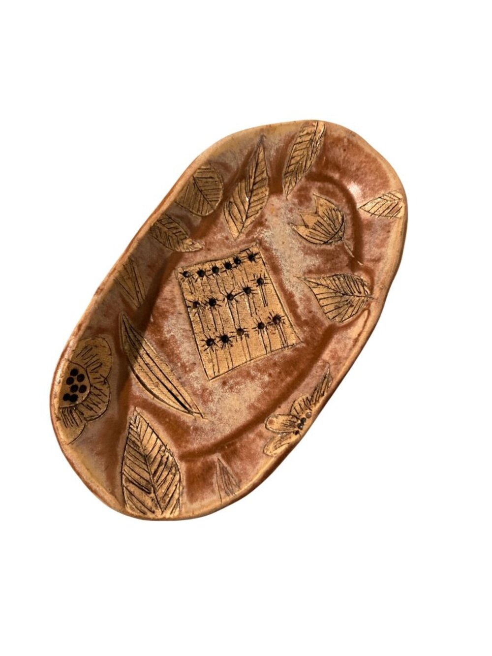 Handmade Sgraffito Pottery Trinket Tray Or Soap Dish